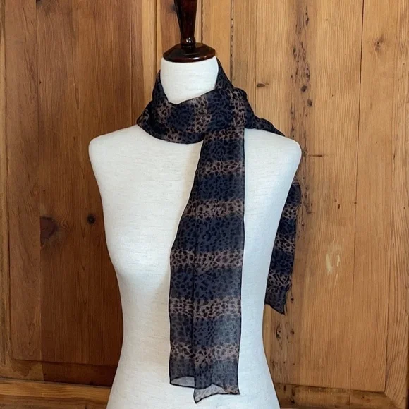 Silk Chiffon Cheetah Print Sheer Oblong Scarf 74” X 12”